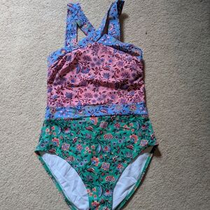 Boden Floral Swimsuit with Pink and Blue